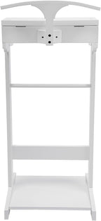 Valet Stand with Drawer and Top Tray, Wood Mens Suit Valet Stand with Wood Base, Freestanding Clothes Valet Stand with Hanger, Storage Organizer for Entryway Office Living Room (D, White)