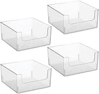 mDesign Plastic Modern Wide Open Front Dip Storage Organizer Bin Basket for Household Organization - Shelves, Cubby, Cabinet, and Closet Organizing Decor - Ligne Collection - 4 Pack - Clear