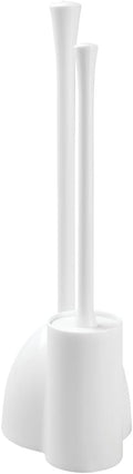 iDesign Una Plastic Toilet Bowl Brush and Plunger Combo Set for Bathroom Cleaning and Storage, White