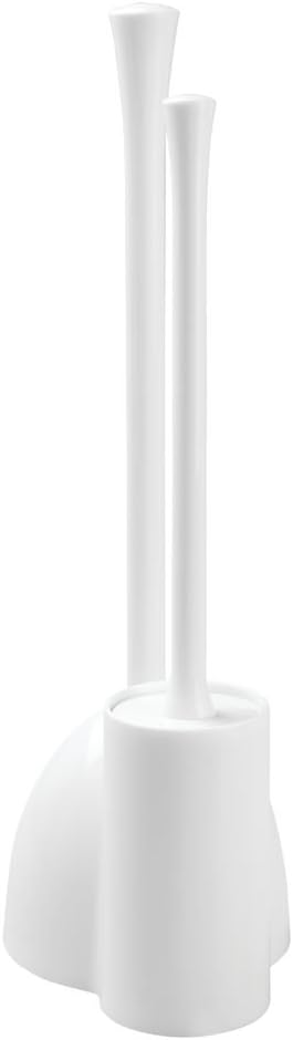 iDesign Una Plastic Toilet Bowl Brush and Plunger Combo Set for Bathroom Cleaning and Storage, White