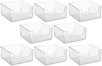 mDesign Plastic Modern Wide Open Front Dip Storage Organizer Bin Basket for Household Organization - Shelves, Cubby, Cabinet, and Closet Organizing Decor - Ligne Collection - 8 Pack - Clear