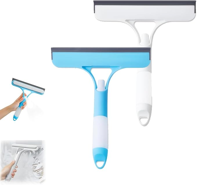 3 in 1 Window Cleaning Scraper，3 in 1 Spray Squeegee， Multifunctional Glass Cleaner Tool with Microfiber Pad for Home, Car, Mirrors, and Shower Surfaces (White +Blue)