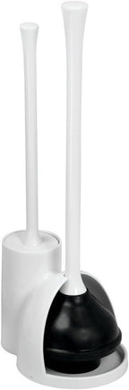 iDesign Una Plastic Toilet Bowl Brush and Plunger Combo Set for Bathroom Cleaning and Storage, White