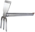 Stainless Steel Garden Hoe Rake Hand Tool, 15" Metal Hand Hoe & 3 Prong Cultivator Dual Headed Gardening Tool for Weeding, Digging, Seeding Multipurpose