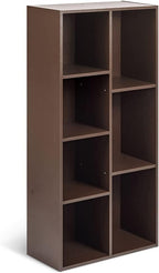 Amazon Basics 7 Cube Organizer Bookcase, Storage Shelves, Book Shelf, Espresso, 9.3"D x 19.5"W x 41.7"H