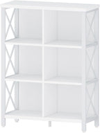 FATORRI 6 Cube Storage Organizer Shelf, Wood and Metal Cubby Bookshelf, Modern Cube Book Shelf (White Oak)