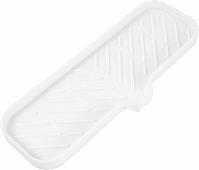 Silicone Bathroom Soap Dishes with Drain Spout-Bathroom and Kitchen Sink Organizer,Sponge Holder,Dish Soap Tray,Perfect for Dispenser,Scrubber,Bottle,Cup on Sink or Counter-White 12"×4"