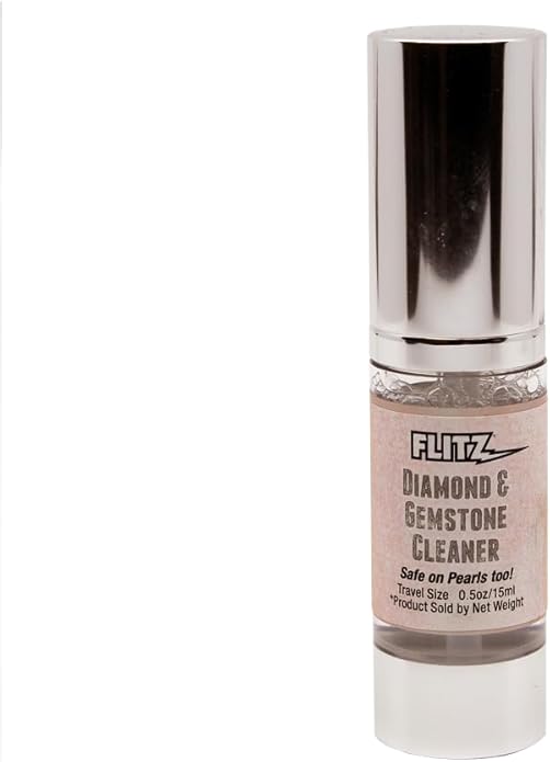 Flitz Diamond and Gemstone Cleaner Spray - 0.5oz USA-Made Travel-Sized Spray Bottle of Gold & Sterling Silver Cleaner Jewelry Tarnish Remover - Ultrasonic Cleaning Solution for Rings, Earrings & More