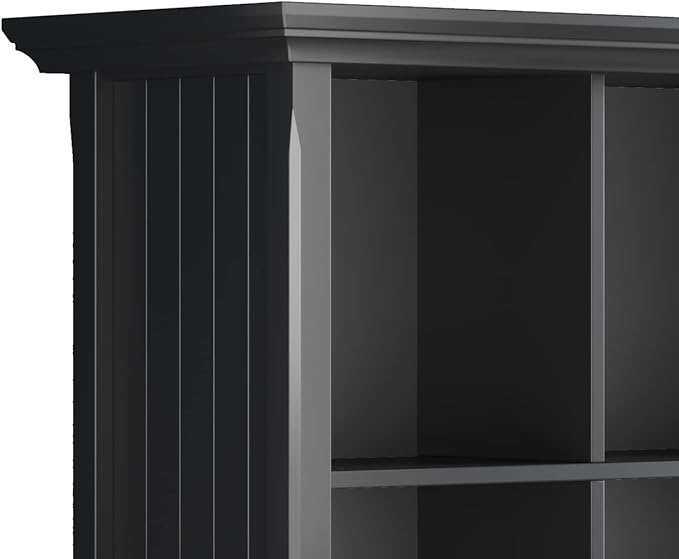 SIMPLIHOME Acadian Bookcase - 57 inch Tall 12-Cube Solid Wood Storage Display Unit in Black, Transitional Cube Organizer for Living Room, Study Room or Office with Fixed Shelves and Tapered Legs