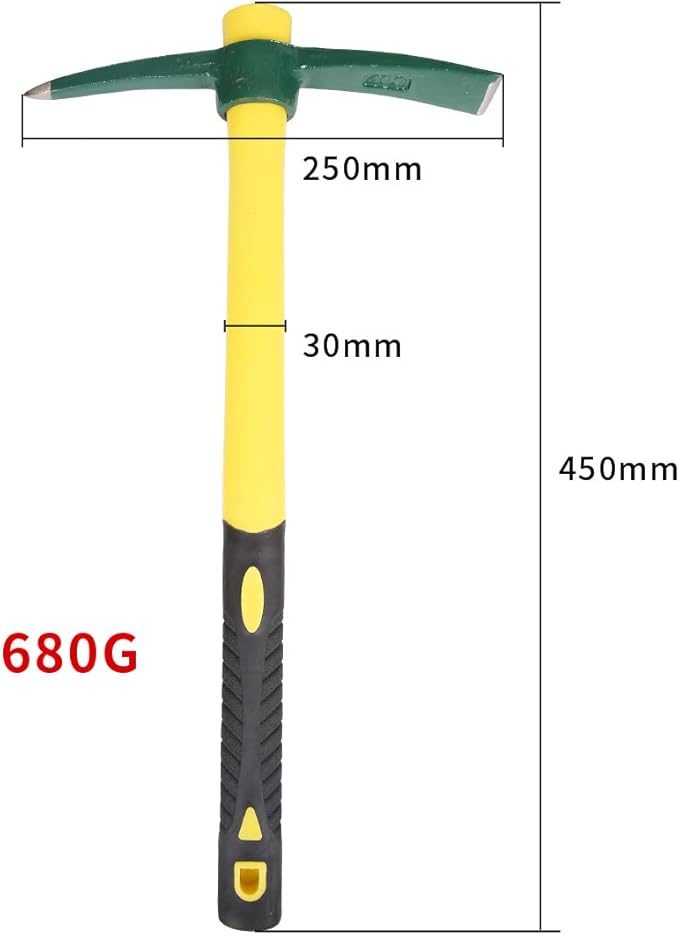 18 Inches Steel Forged Pickaxe, Sturdy Durable Mattock Hoe, Weeding Pick Axe with Lightweight Plastic Coated Fiberglass Handle Suitable for Digging, Weeding, Gardening, Camping