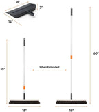 Superio 18" Horse Hair Upright Broom with Telescopic Handle & 16" Gray Dustpan with Comb, Rubber Lip & Clip – Narrow Thin Dust Broom for Dog Hair – Hardwood & Tile Floor Cleaning Set – Gray