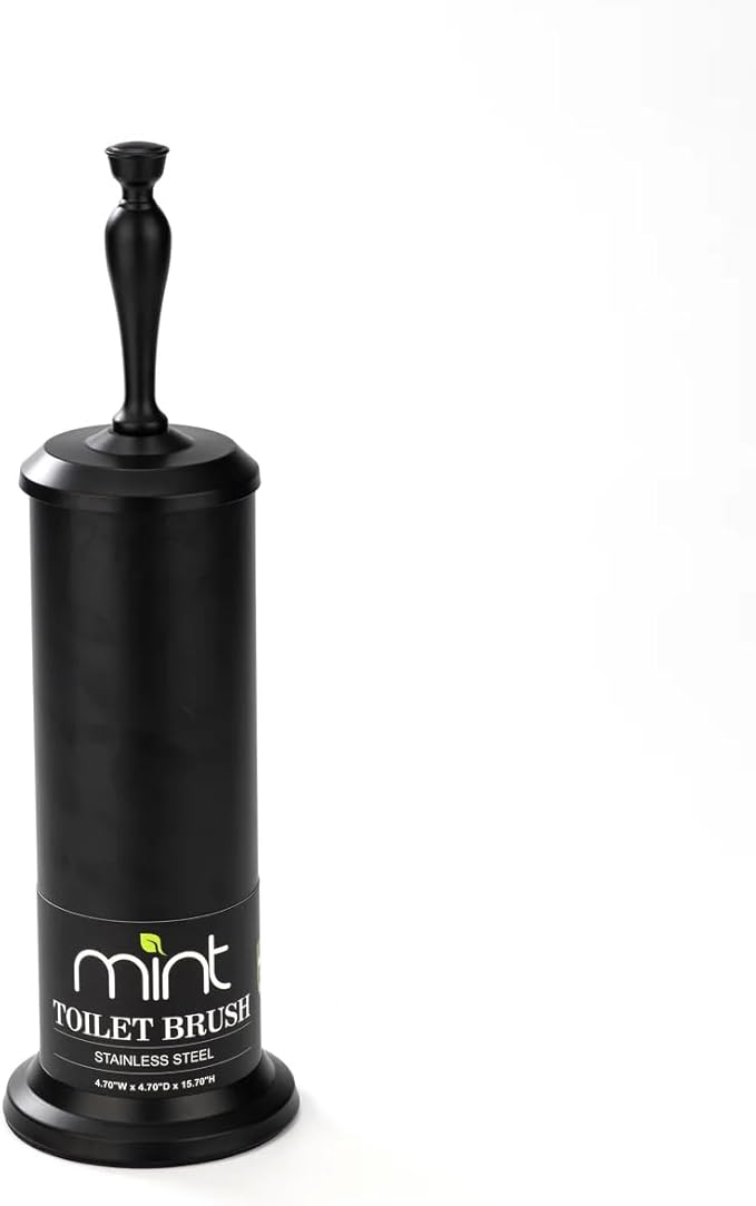 J&V TEXTILES Toilet Brush, Toilet Bowl Brush with Extra Long Handle Durable Bristles Toilet Scrubber and Covered Holder for Toilet Brush Set for Bathroom Cleaning (Matte Black)