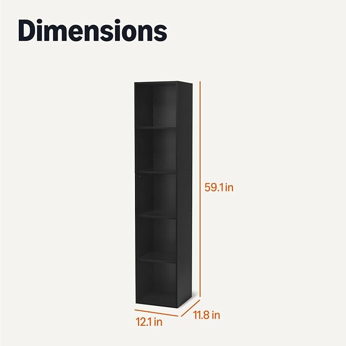 Amazon Basics 5-Cube Bookcase Compatible with Fabric Storage Cube Organizers, Black