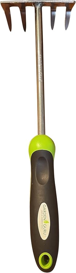Garden Guru Stainless Steel Hand Rake Cultivator Tiller Tool - Stainless Steel for Ultimate Strength - Rust Resistant - Ergonomic Handle - Gardening Cultivating Loosening Weeding Mulching (4 Pack)