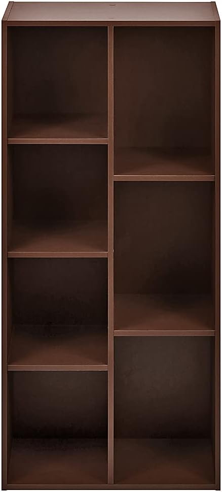 Amazon Basics 7 Cube Organizer Bookcase, Storage Shelves, Book Shelf, Espresso, 9.3"D x 19.5"W x 41.7"H