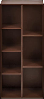 Amazon Basics 7 Cube Organizer Bookcase, Storage Shelves, Book Shelf, Espresso, 9.3"D x 19.5"W x 41.7"H