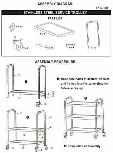 uyoyous 3 Tier Large Heavy Duty Stainless Steel Utility Cart 37"x20"x37" Industrial Serving cart with 360°Rotation Wheels Kitchen Island Stainless Steel Storage Trolley for Hotel Restaurant Home Use