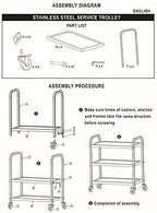 uyoyous 3 Tier Large Heavy Duty Stainless Steel Utility Cart 37"x20"x37" Industrial Serving cart with 360°Rotation Wheels Kitchen Island Stainless Steel Storage Trolley for Hotel Restaurant Home Use