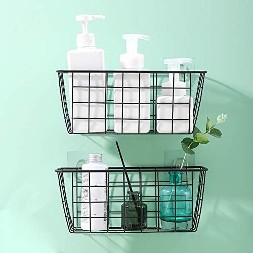 MaraFansie Hanging Kitchen Baskets Wire Storage Basket Over the Cabinet Door Organizer, No Drilling Adhesive Basket for Cabinet Pantry Organization and Kitchen, Bathroom, Storage, 2 Pack, Black