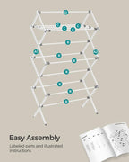 SONGMICS Foldable Clothes Drying Rack, Laundry Drying Rack, Clothes Airer, Steel Frame, 14.6 x 29.5 x 53.2 Inches, Easy Assembly, Indoor Outdoor Use, White ULLR770W01