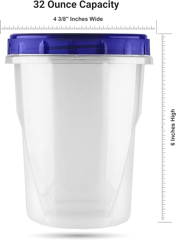 HomeyGear 32 oz - 8 Pack Twist Top Food Deli Containers Screw And Seal Lids, Stackable Reusable Quality Plastic Storage Containers with Screw-on Lids - BPA Free