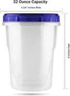 HomeyGear 32 oz - 8 Pack Twist Top Food Deli Containers Screw And Seal Lids, Stackable Reusable Quality Plastic Storage Containers with Screw-on Lids - BPA Free