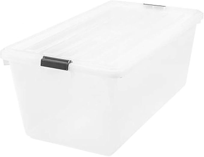 IRIS USA 91 Qt Stackable Plastic Storage Bins with Lids, 1 Pack - BPA-Free, See-Through Organizing Solution, Latches, Durable Nestable Containers, Secure Pull Handle, Made in USA - Clear