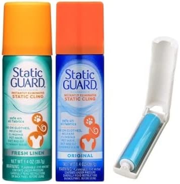 Static Guard Spray Travel Size, Eliminates Static Cling, Fresh Linen and Original, 1.4 Ounce (Pack of 6) - with Make Your Day Mini Lint Roller