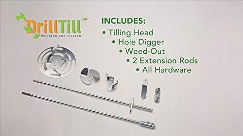 Drill Till, 3 in 1, Smartest Gardening Tools for Weeding, Tilling and Bulb Planting| Includes Hole Digger for Plants, Weeding Tool, 2 Rods & Tiller for Gardening| Use with Cordless Drill/Screwdriver