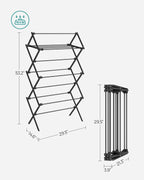SONGMICS Foldable Clothes Drying Rack, Laundry Drying Rack, Clothes Airer, Steel Frame, 14.6 x 29.5 x 53.2 Inches, Easy Assembly, Indoor Outdoor Use, Black ULLR770B01