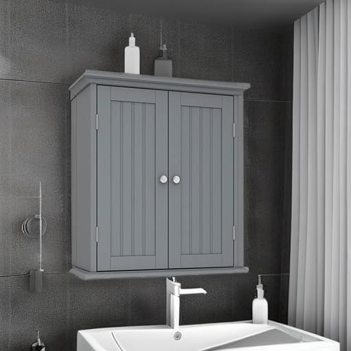 ChooChoo Bathroom Wall Cabinet, Over The Toilet Space Saver Storage Cabinet, Medicine Cabinet with 2 Door and Adjustable Shelves, Cupboard, Navy Blue