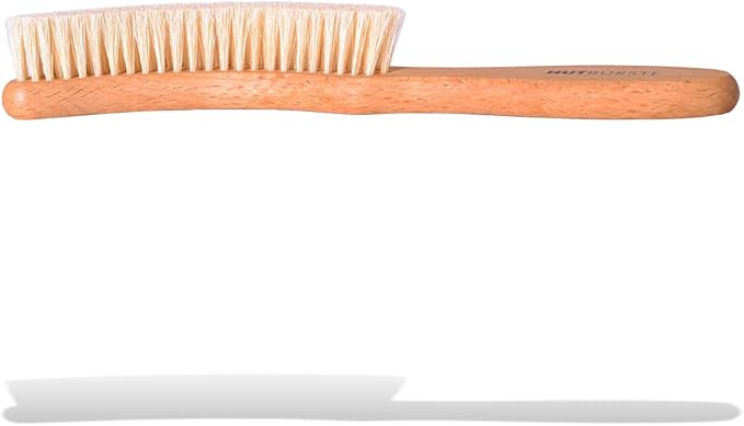Valentino Garemi Traditional Hat Cleaning Brush | Remove Dust, Dry Stains, Rain Spots, Sweat Marks, Pet or Human Hair | Genuine Boar Hair Made in Germany (White Bristles)