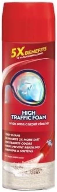 High Traffic Carpet Cleaner Foam, Unscented, 3X Dirt Removal, Stain-Resistant Carpet Solution and Odor Remover, 22 oz, 1 pack