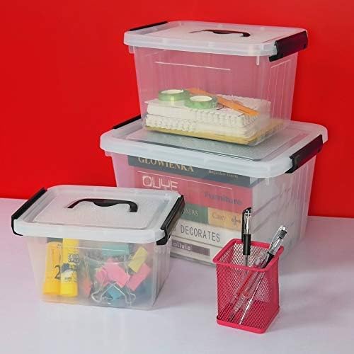 Farmoon 3 Packs Clear Lidded Storage Bin, Plastic Stackable Storage Container Box with Handle