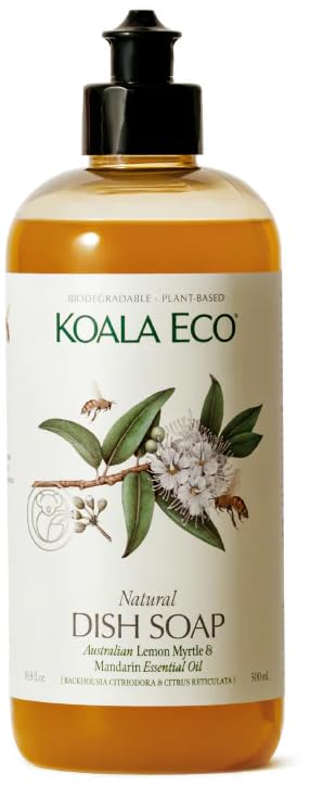Koala Eco Natural Dish Soap - Plant-Based, Eco-Friendly - with Australian Lemon Myrtle & Mandarin Essential Oil - DSH SOAP - 16oz