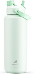 POWCAN 40 oz Insulated Water Bottle with 2-in-1 Straw and Spout Lid, Keep Cold 24H, Leak-Proof, BPA-Free, Double Wall Stainless Steel Water Bottle for Sports, Gym, Travel, and School (Mint)