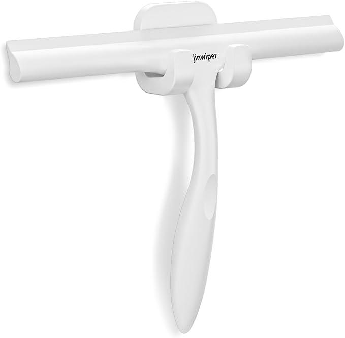 All-Purpose Shower Squeegee for Shower Glass Door with Adhesive Hook, Bathroom Cleaner Tool Household Squeegee,10 inch, White