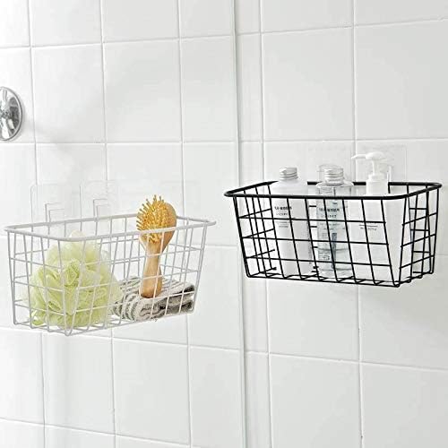 2 Set Hanging Wall Basket Over the Cabinet Door Organizer Wire Baskets for Organizing -No Drilling Adhesive Wall Storage Basket, Space-Saving Hanging Baskets for Organizing Wall Mount Storage,Black