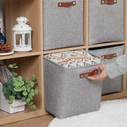 HNZIGE Fabric Storage Cubes Baskets,Set of 4,Foldable Storage Basket with Handles for Organizing,13 x 13 Cube Storage Organizer Bins for Toys, Clothes(Gray)