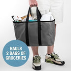 CleverMade EcoBasket 30L Collapsible Tote Basket – Reusable Grocery Tote That Stands Upright, Foldable Shopping Basket for Car Trunk Storage, Heavy Duty Utility Bag, 30 lb Capacity - Gray