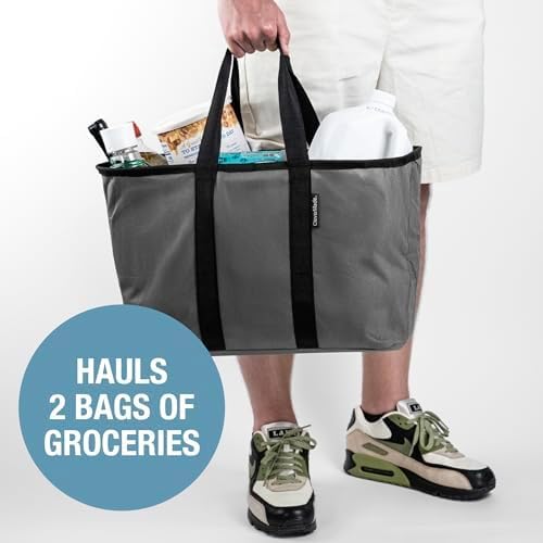 CleverMade EcoBasket 30L Collapsible Tote Basket – Reusable Grocery Tote That Stands Upright, Foldable Shopping Basket for Car Trunk Storage, Heavy Duty Utility Bag, 30 lb Capacity - Gray