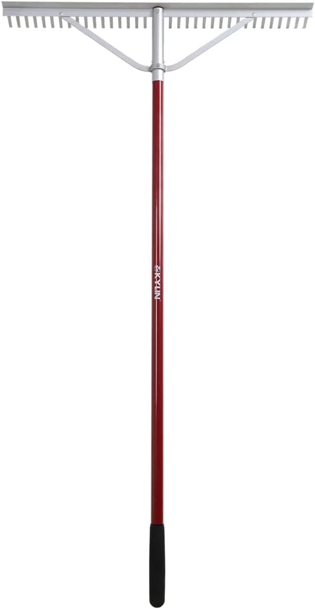 KYLIN Landscape Rake Heavy Duty with 36Tines 36Inch Wide Aluminum Head 60Inch Handle, Large Leaf Rake Tool for Loosening Soil, Lawn Care, Weeding Lake, Garden, Pond, Beach Landscaping