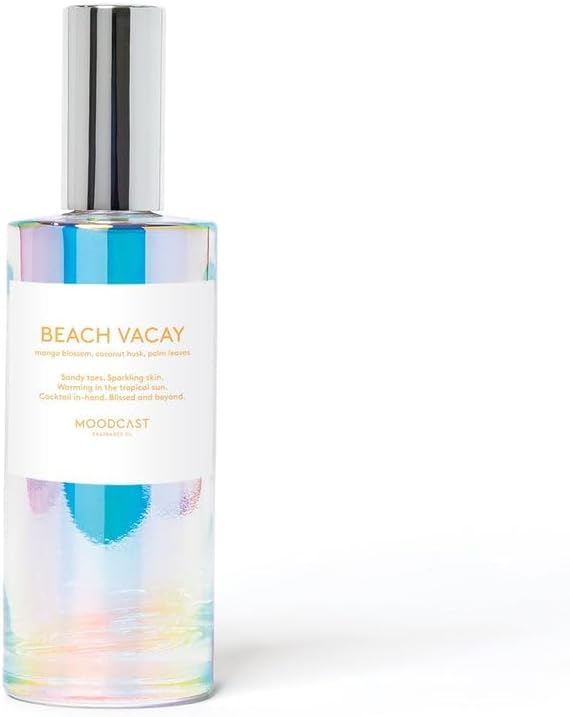 Moodcast Beach Vacay Luxury Room and Linen Spray – Air Freshener & Room Spray for Bedding Fabric & Home – Mango Blossom, Coconut Husk & Palm Leaves Clean Fragrance, Paraben Free, Sulfate Free – 3.4oz
