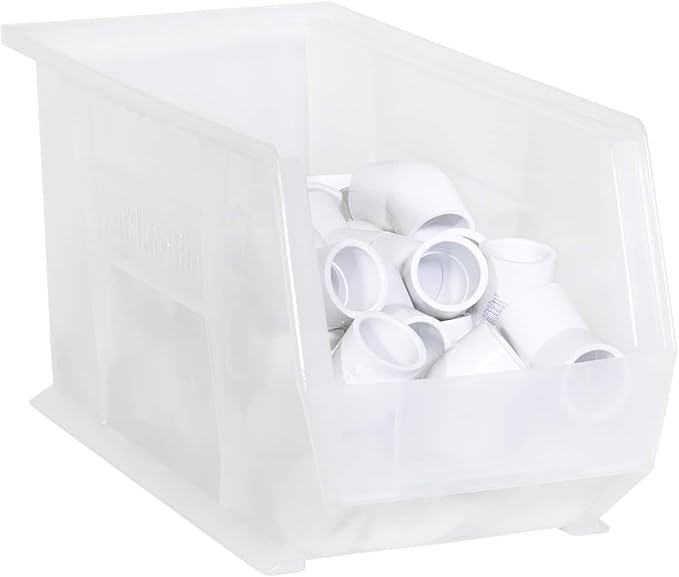 Akro-Mils 30265 AkroBins Plastic Storage Bins, Space-Saving Stackable Bins for Garage, Pantry, Craft Organization, 18-" x 8.25-" x 9-", Clear, 6-Pack