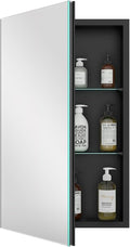 Quavikey Bathroom Medicine Cabinet with Mirror, Aluminum Surface Mount or Recessed Medicine Cabinet Mirror 16x26 Inch, Black