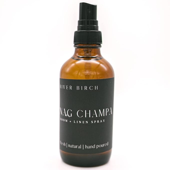 River Birch Nag Champa Scented Linen and Room Spray | Home Fragrance | 4 oz Glass Amber Bottle | Luxury Signature Scent Incense | Handmade in Texas
