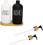 Hand and Dish Soap Dispenser Set for Kitchen Sink, Black and White Modern Farmhouse Decor, Kitchen Art Soap Holder (Black & White)