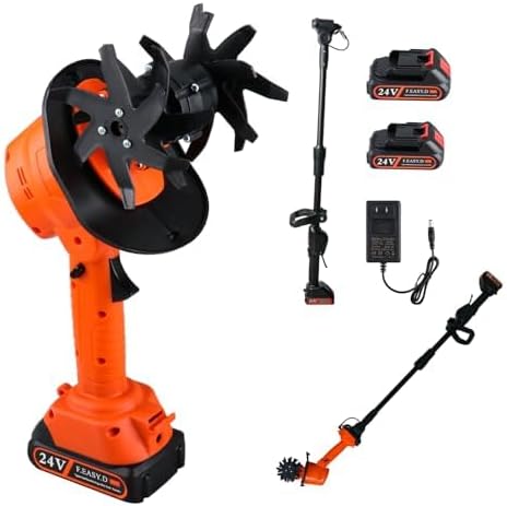 24V Cordless Tiller Cultivator, 4-Inch Tilling Width and Depth, Handheld with Extension Rod, 235 RPM Electric Garden Tiller, Lightweight 1.2kg Body, 2 × 1.5Ah Batteries & Charger