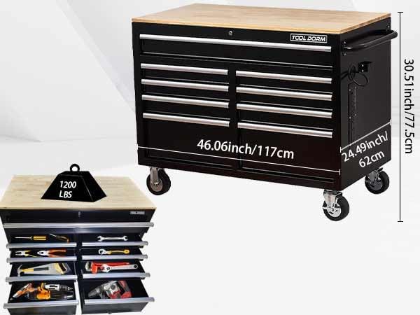 Tool Chest Cabinet, Large Capacity Metal Tool Box with Wheels and Cylinder Locking, Roll Around Storage Organizer Tool Cart for Garage, Redtool cabinets on Wheels (Black, 9-Drawer-Wheel)