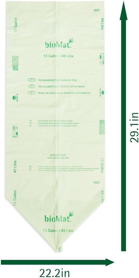 bioMat 13 Gallon Compostable Trash Bags, 50 Count, BPI ASTM D6400 and CMA Certified, Compostable Tall Kitchen Garbage Bags, Trash Bags for Food Waste & Residual Waste